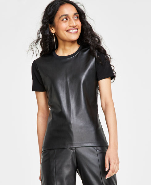Women's Mixed Media Crewneck Top